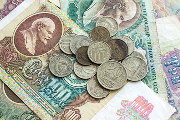 Old vintage money Soviet Union, Russia, background
