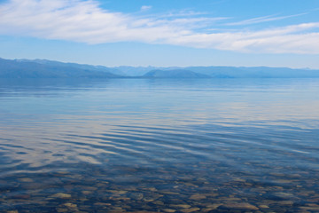 Crystal clear water of lake and  mountains