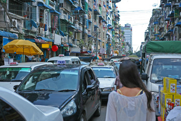 Walking the streets of downtown Rangoon, Burma
