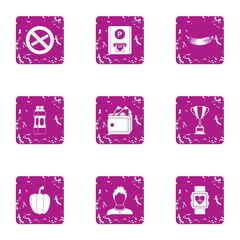 Stop life icons set. Grunge set of 9 stop life vector icons for web isolated on white background