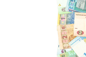 some ukrainian hryvnia banknotes with copyspace