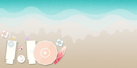 Beach bed, colorful beach umbrellas,life rings and more for beach vacation - Illustration