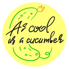 As cool as a cucumber - handwritten funny motivational quote. American slang, urban dictionary, English phraseologism, idiom. Print for inspiring poster, t-shirt, bag, cups, postcard, flyer, sticker.
