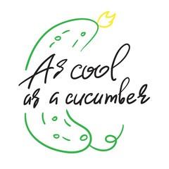 As cool as a cucumber - handwritten funny motivational quote. American slang, urban dictionary, English phraseologism, idiom. Print for inspiring poster, t-shirt, bag, cups, postcard, flyer, sticker.