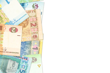 some ukrainian hryvnia banknotes with copyspace
