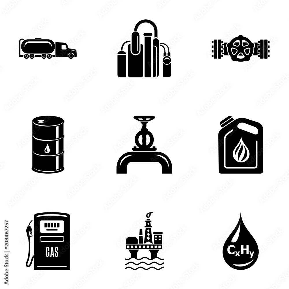 Poster petroleum icons set. simple set of 9 petroleum vector icons for web isolated on white background