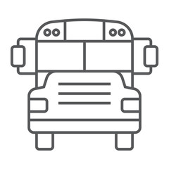 School bus thin line icon, school and education, transportation sign vector graphics, a linear pattern on a white background, eps 10.