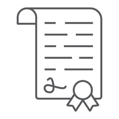 Diploma thin line icon, school and education, certificate sign vector graphics, a linear pattern on a white background, eps 10.