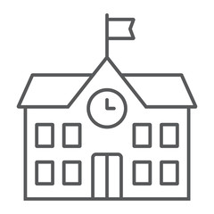School building thin line icon, school and education, architecture sign vector graphics, a linear pattern on a white background, eps 10.