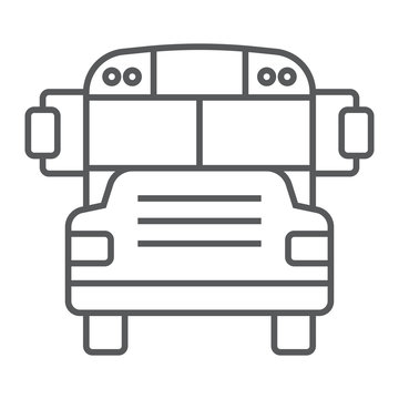 School bus thin line icon, school and education, transportation sign vector graphics, a linear pattern on a white background, eps 10.
