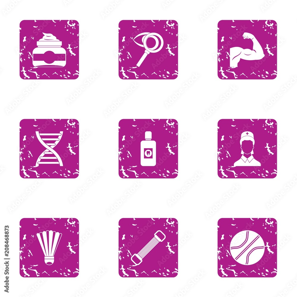 Aufkleber physical readiness icons set. grunge set of 9 physical readiness vector icons for web isolated on wh