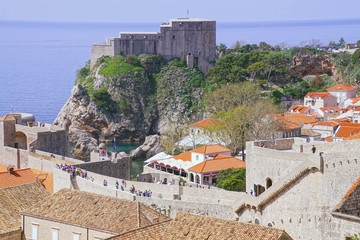 Tourists walking along the outer walls