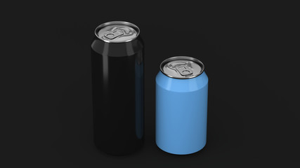 Big black and small blue aluminum soda cans mockup