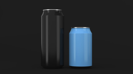 Big black and small blue aluminum soda cans mockup