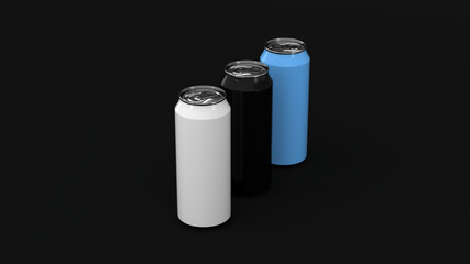 Raw of black, white and blue soda cans