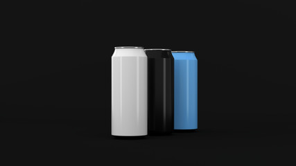 Raw of black, white and blue soda cans