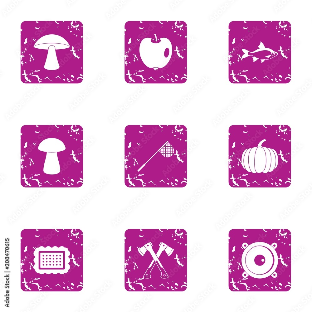 Aufkleber forest stand icons set. grunge set of 9 forest stand vector icons for web isolated on white backgrou