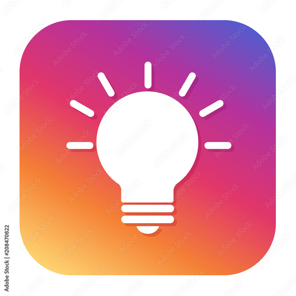 Poster light bulb icon with hipster button. idea button. lamp symbol.