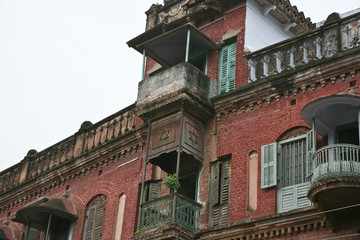 Fototapeta na wymiar 15Old buildings of the embankment of the Ganges River.