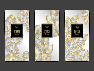 Set Template for package or flyer from Luxury background made by foil leaves in silver gold for cosmetic or perfume or for package of tea or for alcohol label or for brand book