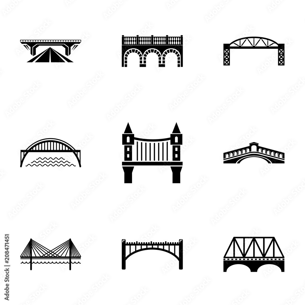 Poster bridge icons set. simple set of 9 bridge vector icons for web isolated on white background