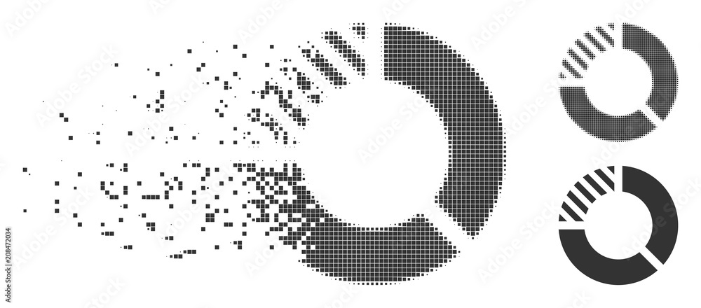 Aufkleber fractured pie chart dotted icon with disintegration effect. halftone pixelated and undamaged whole g