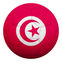 Realistic isolated 3d soccer ball textured with national flag of Tunisia. Football ball colored with Tunisian flag.