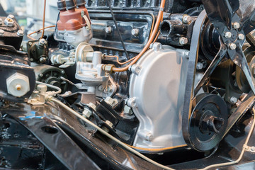 Close up detail of Car engine part. concept about car business industry.