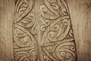 Brown Wooden Maori Carving Design - obrazy, fototapety, plakaty