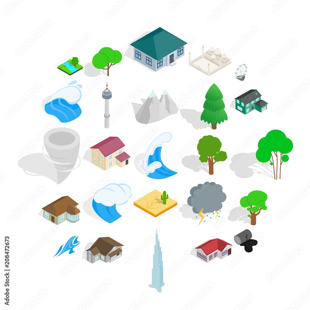 Poster terra icons set. isometric set of 25 terra vector icons for web isolated on white background