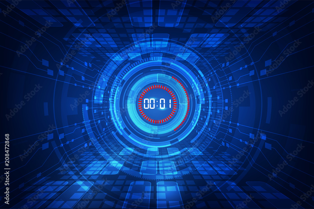 Poster abstract futuristic technology background with digital number timer concept and countdown, vector tr