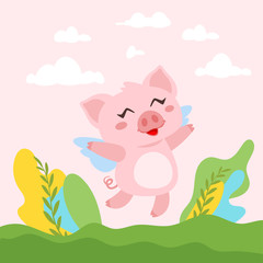 Obraz na płótnie Canvas cute pink flying pig