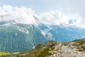 Fototapeta premium Views over Chamonix and Mont Blanc in Auvergne-Rhône-Alpes in France