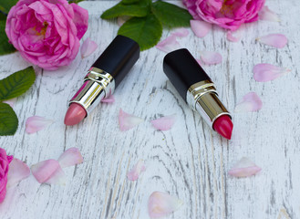 Lipstick with beautiful pink flowers
