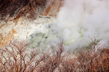 Closeup of Sulphur vent of Owakudani valley in japan