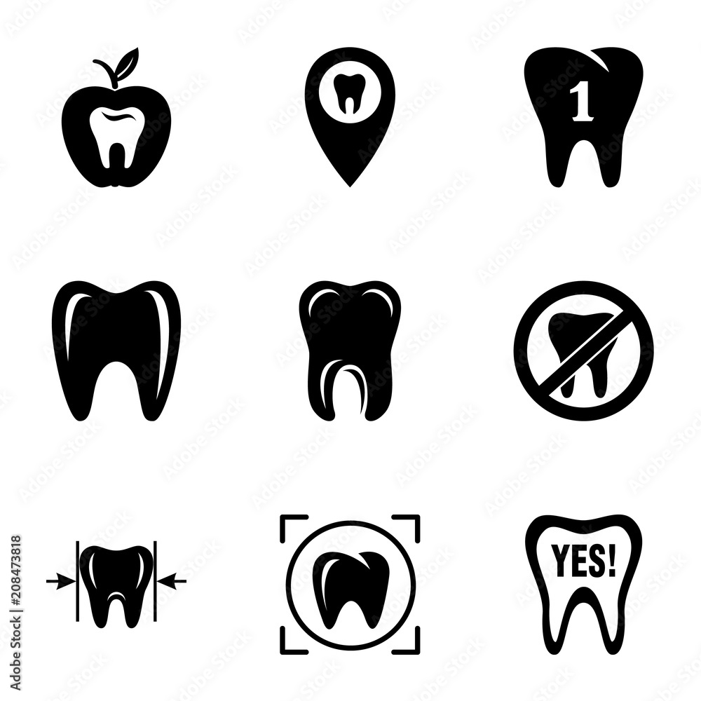 Poster sound teeth icons set. simple set of 9 sound teeth vector icons for web isolated on white background