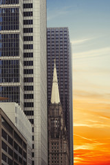 Obraz premium View of Chicago downtown with people and skyscrapers, Illinois, USA 