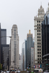 CHICAGO, ILLINOIS - May 19,2018 :View of Chicago downtown with people and skyscrapers, Illinois, USA 