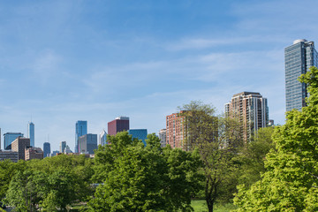 Fototapeta premium view from Millennium Park on Chicago downtown