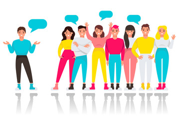 Obraz premium talking group of young people. vector cartoon illustration