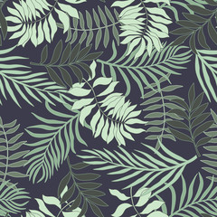 Fototapeta premium Tropical background with palm leaves. Seamless floral pattern. Summer vector illustration