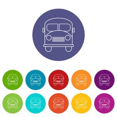 School bus icons color set vector for any web design on white background
