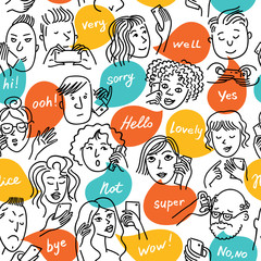 people_telephone_pattern/People talking on the phone, take a selfie, write a message. Seamless pattern.
