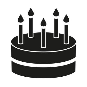 Black and white birthday cake 5 candles silhouette