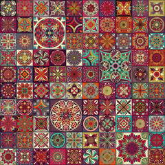 Ethnic floral mandala seamless pattern. Colorful mosaic background.