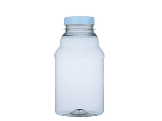 the empty bottle from transparent plastic with a cover isolated on a white background