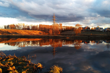 Fototapeta na wymiar river and plain in the sunrise