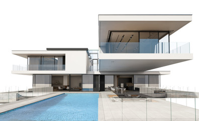Fototapeta na wymiar 3d rendering of modern house isolated on white.