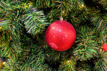 Closeup of Red Christmas-tree decorations