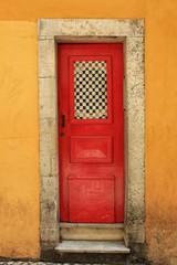 Old and colorful wooden door with iron details